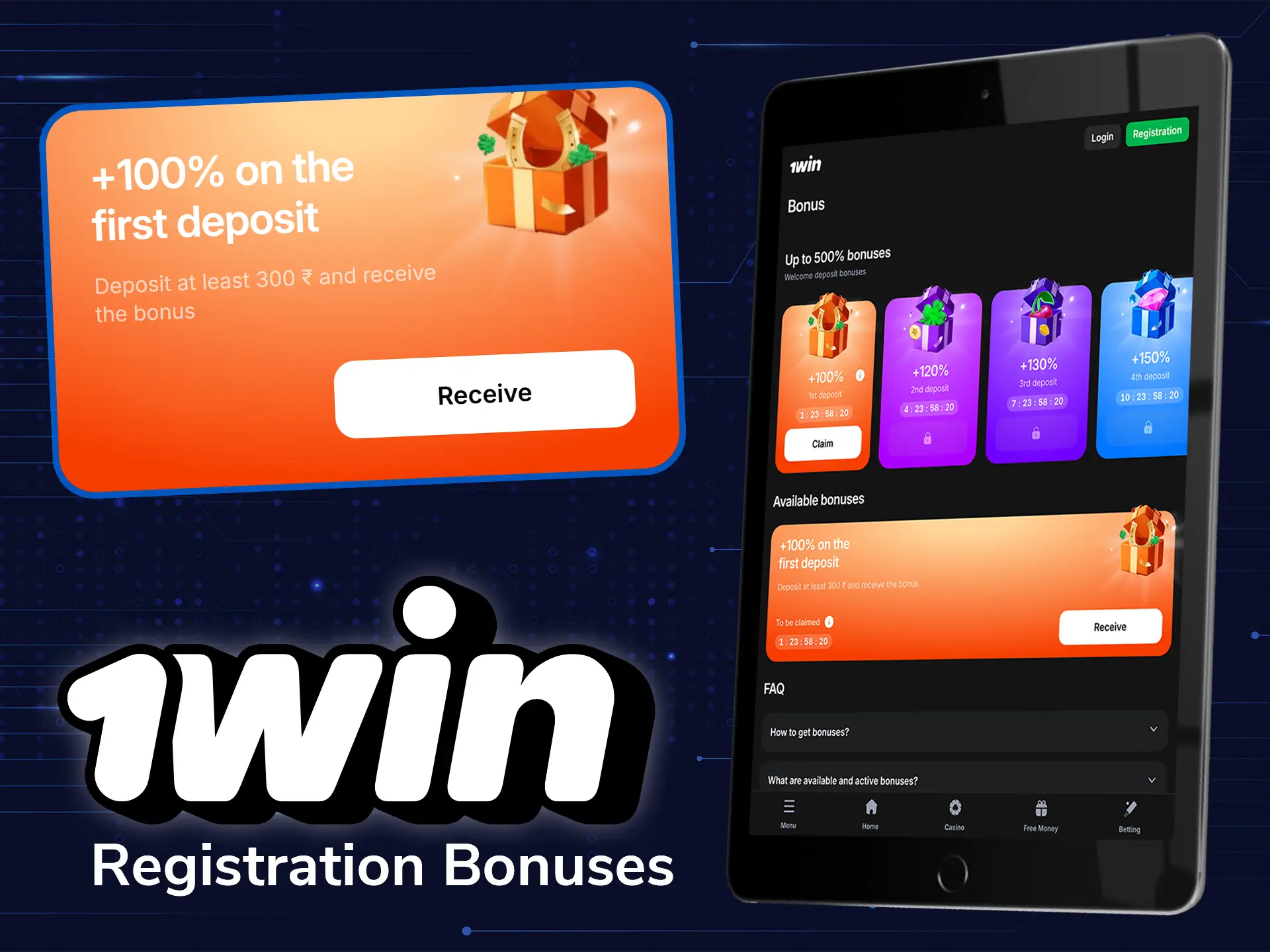 1win gives up to 500% in welcome bonuses on your first four deposits.