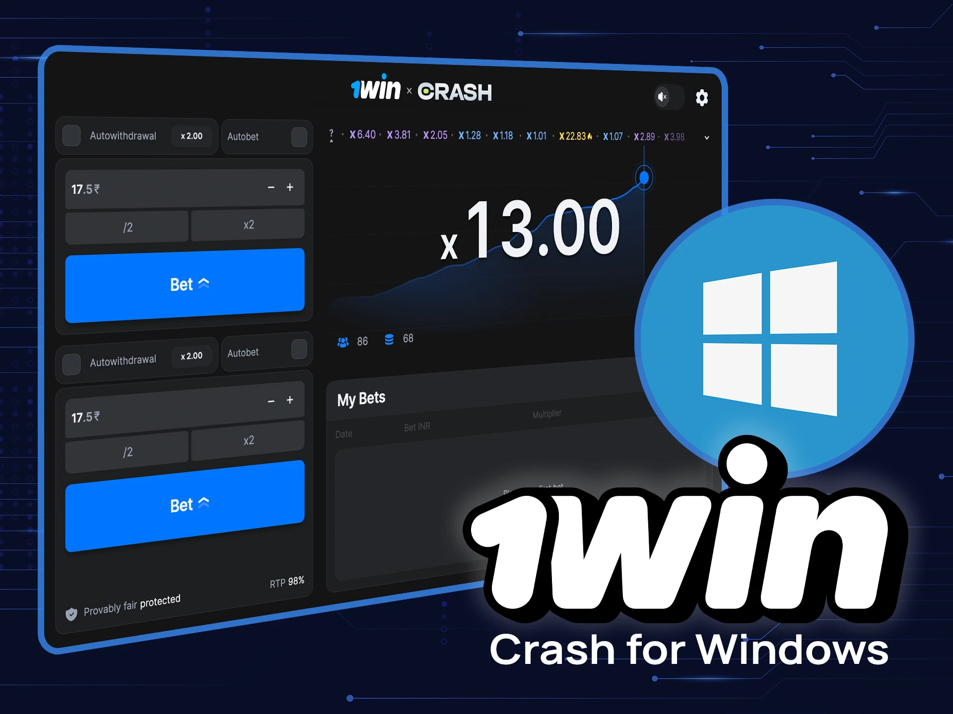Download 1win for Windows and play Crash right on your PC.