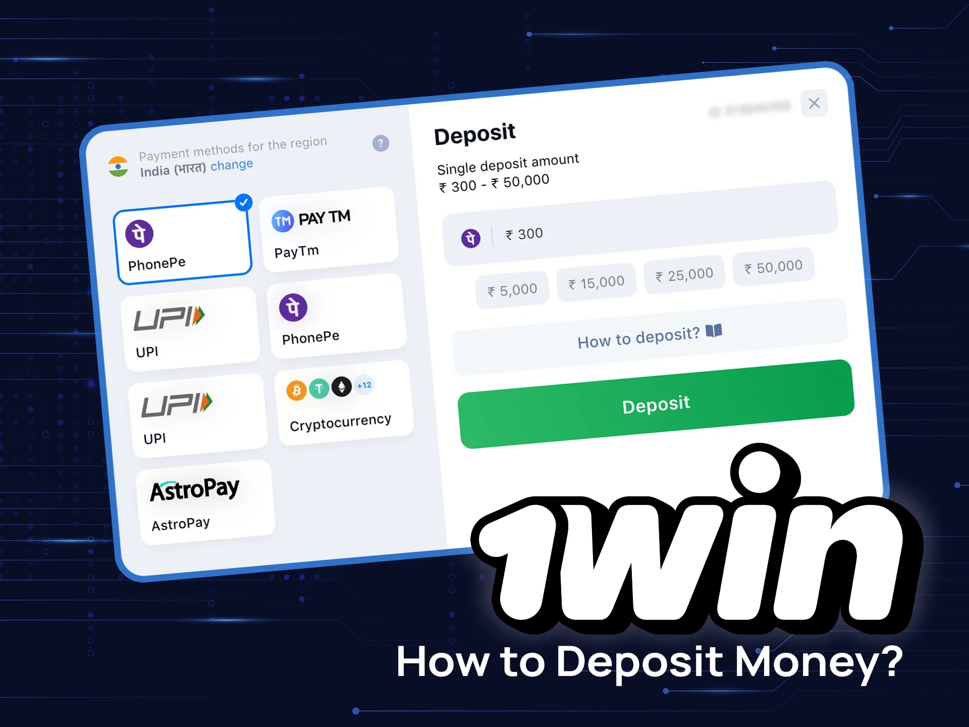 Find out how to top up your account for playing Astronaut on 1win.