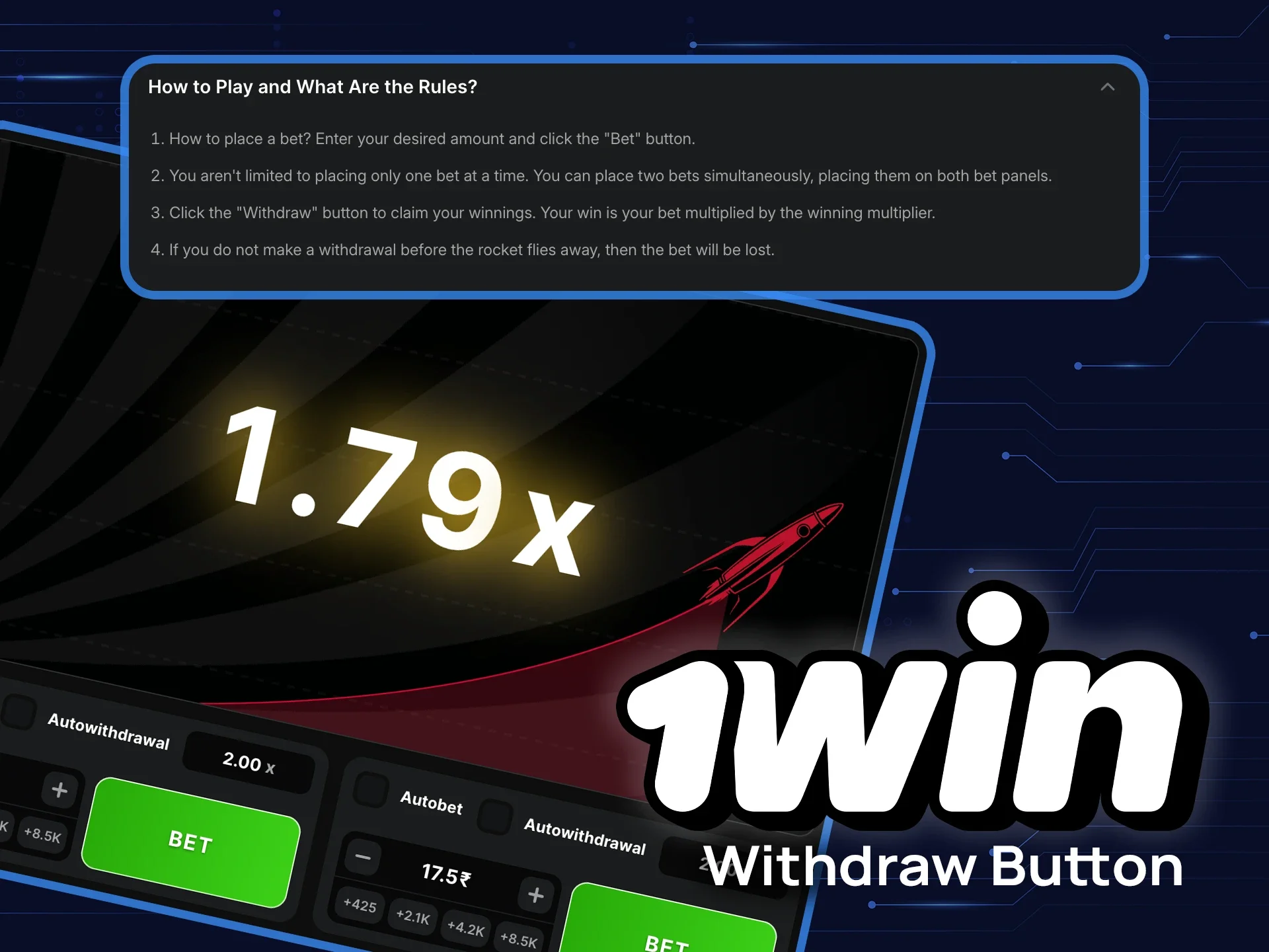 Click on the withdrawal button in the Astronaut game on 1win and get your winnings.